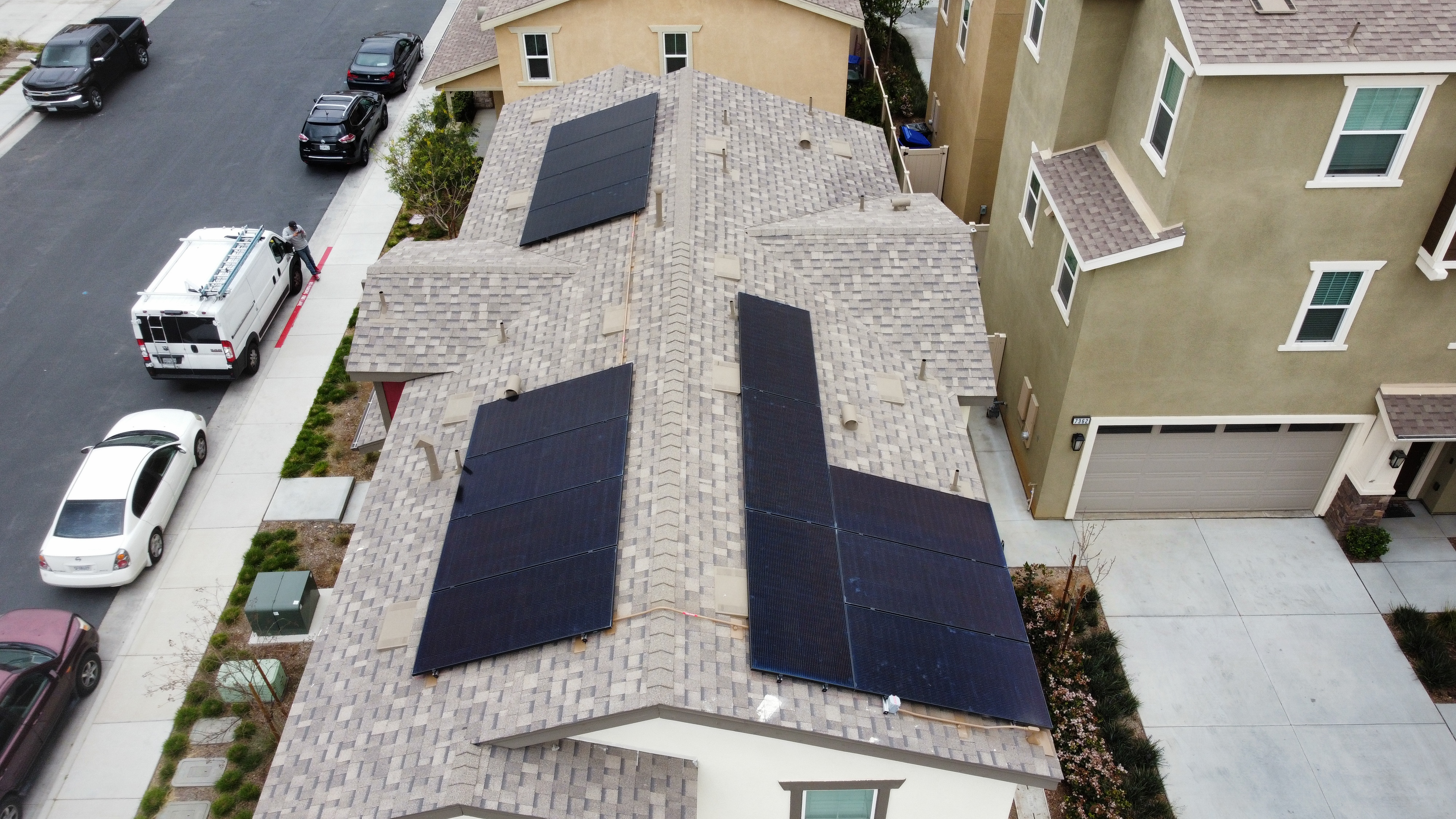 Solar crew install residential neighborhood