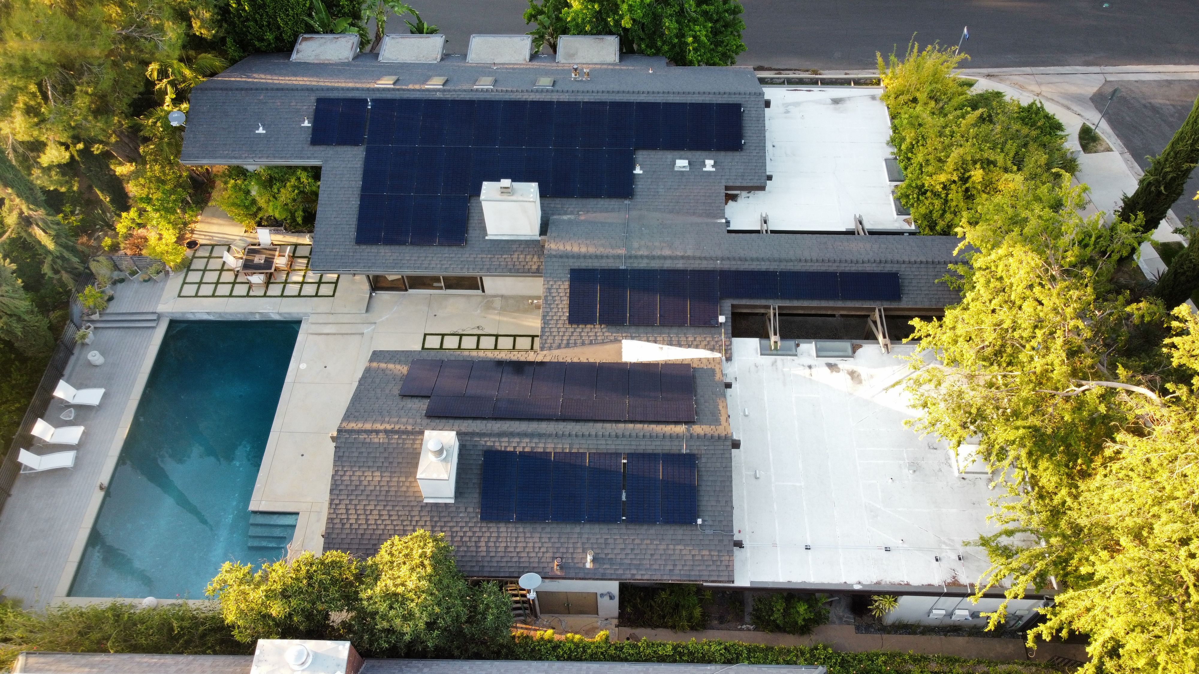 Luxury solar install with pool aerial