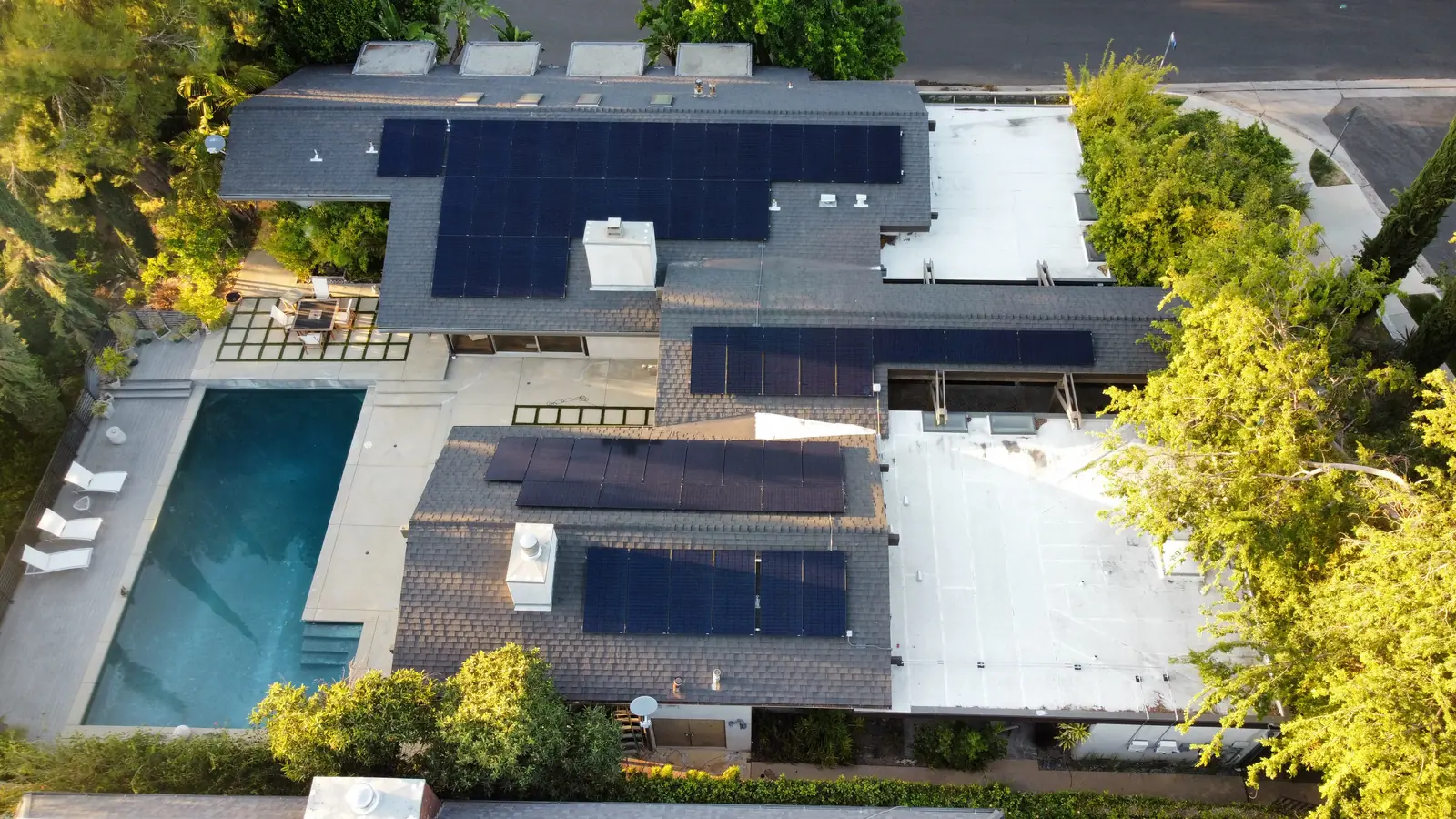 Luxury solar install with pool aerial