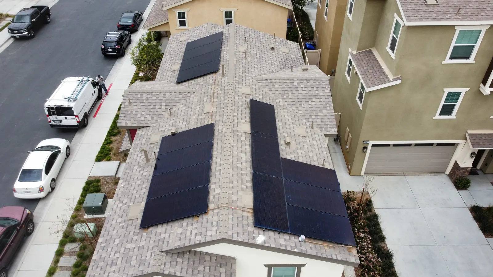 Solar crew install residential neighborhood